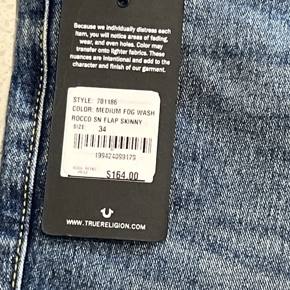 True Religion Jeans Mens 34X31 Blue Denim Rocco Snap‎ Flap Relaxed Skinny NWT